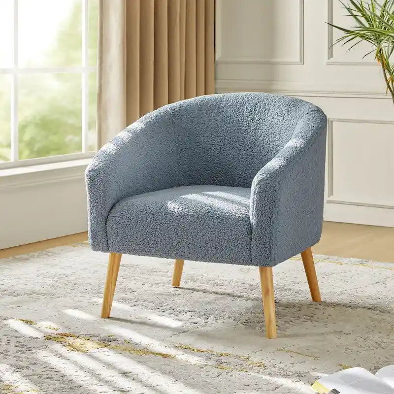 Fauteuil moderne en bouclette 31W avec pieds en bois massif