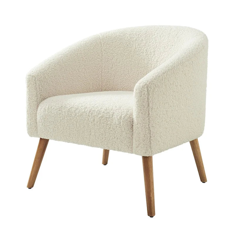 Fauteuil moderne en bouclette 31W avec pieds en bois massif