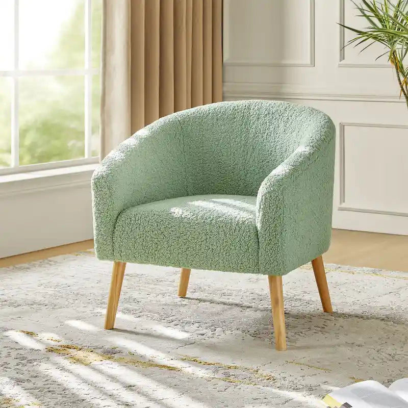 Fauteuil moderne en bouclette 31W avec pieds en bois massif