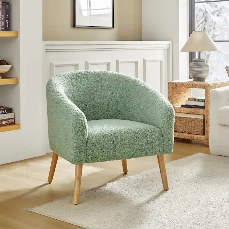 Fauteuil moderne en bouclette 31W avec pieds en bois massif