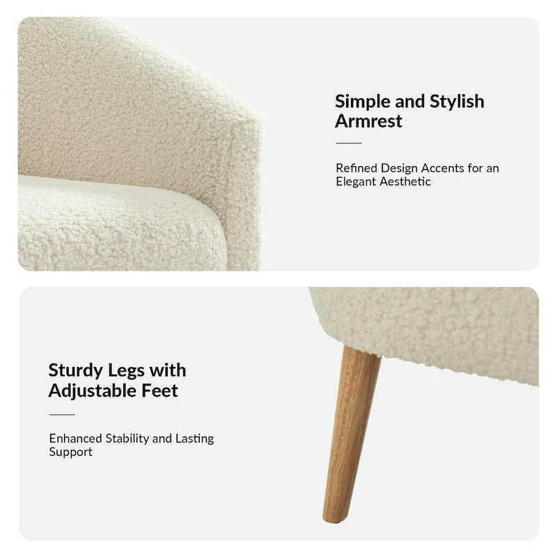 Fauteuil moderne en bouclette 31W avec pieds en bois massif