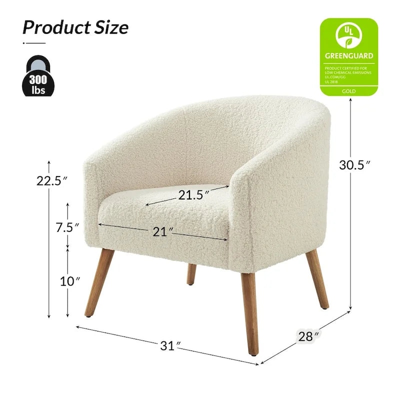 Fauteuil moderne en bouclette 31W avec pieds en bois massif
