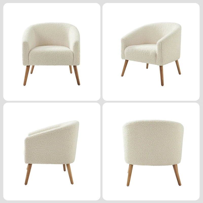 Fauteuil moderne en bouclette 31W avec pieds en bois massif