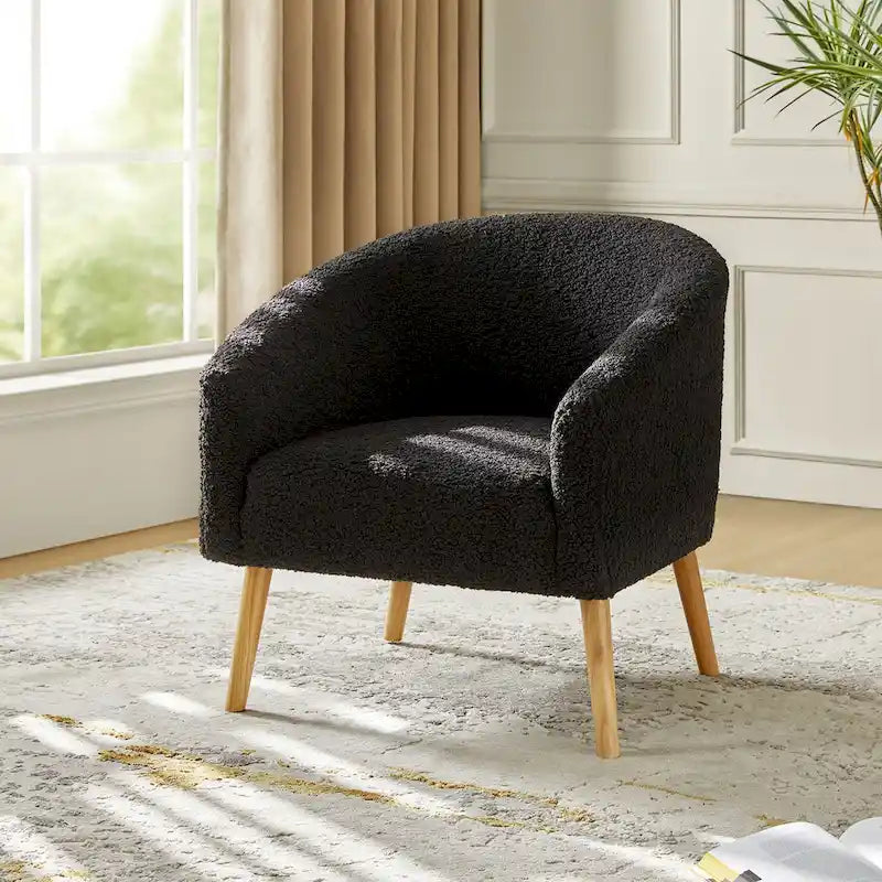 Fauteuil moderne en bouclette 31W avec pieds en bois massif