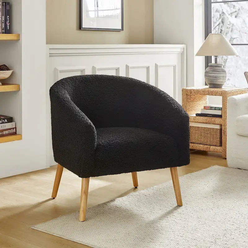 Fauteuil moderne en bouclette 31W avec pieds en bois massif