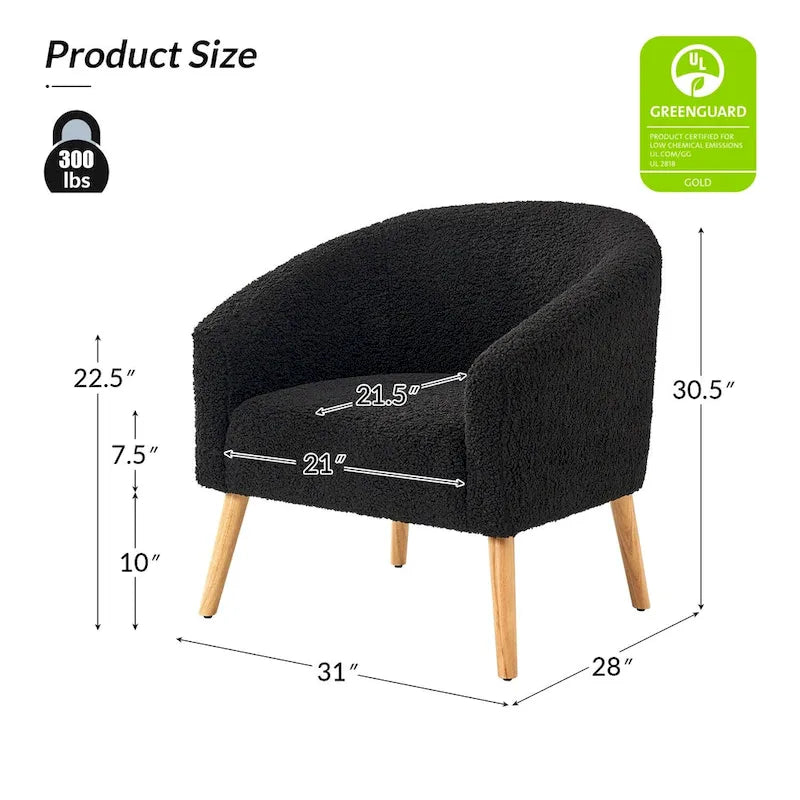 Fauteuil moderne en bouclette 31W avec pieds en bois massif