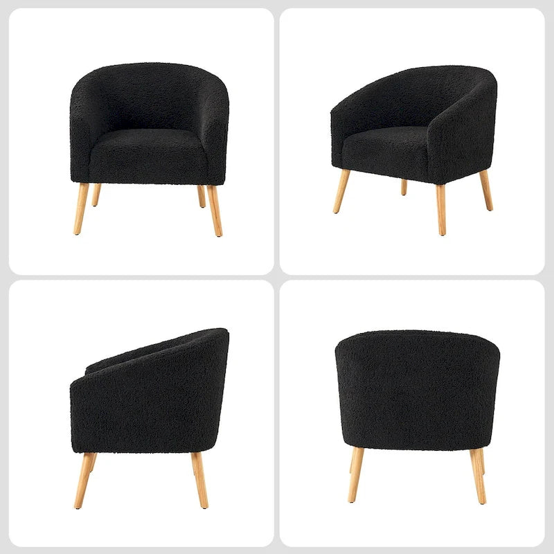 Fauteuil moderne en bouclette 31W avec pieds en bois massif