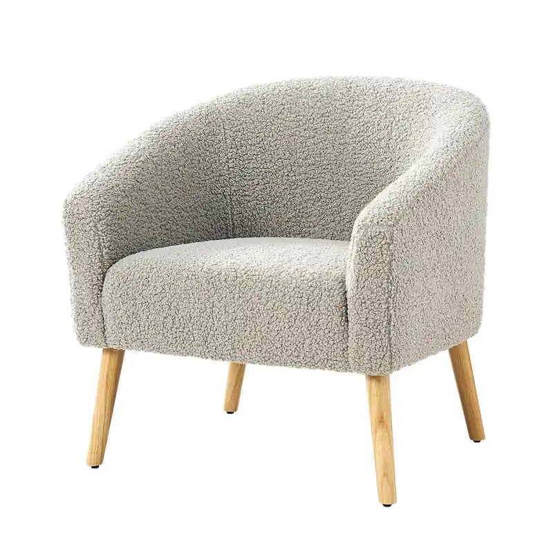 Fauteuil moderne en bouclette 31W avec pieds en bois massif