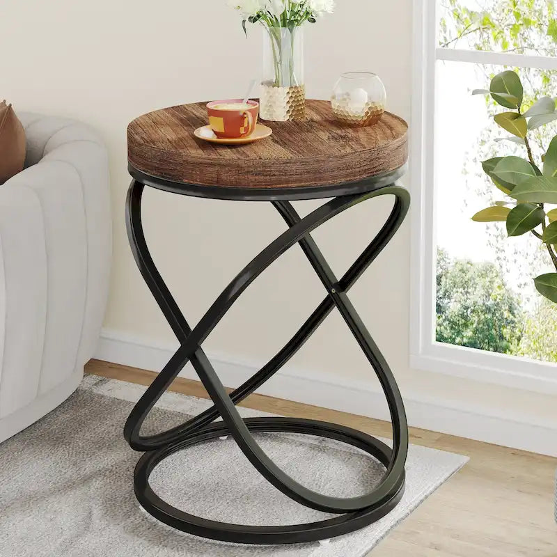 Table d'appoint ronde moderne de 48 cm avec cadre en métal pour canapé, salon, chambre à coucher
