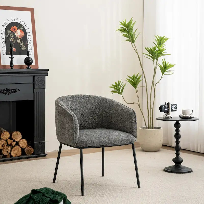 Lot de 1 fauteuil d'appoint en forme de tonneau avec accoudoirs, tapissé de tissu bouclé