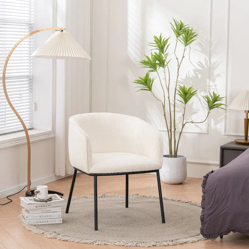 Lot de 1 fauteuil d'appoint en forme de tonneau avec accoudoirs, tapissé de tissu bouclé