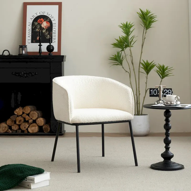 Lot de 1 fauteuil d'appoint en forme de tonneau avec accoudoirs, tapissé de tissu bouclé