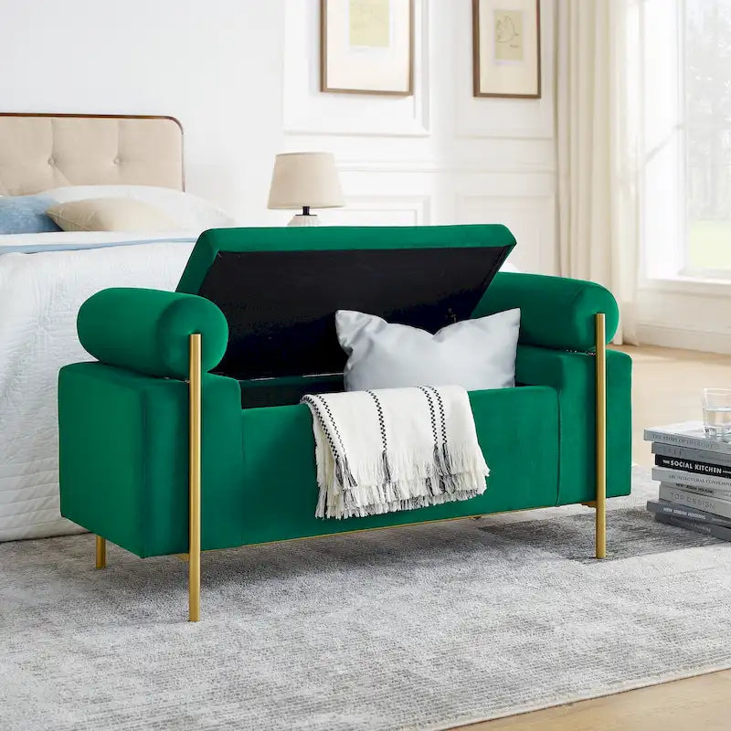 Banc de rangement en velours rembourré