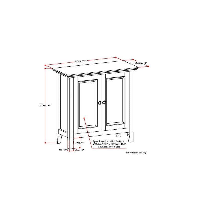 Meuble de rangement bas en bois massif, style transitionnel - 32 po l x 14 po p x 31 po h