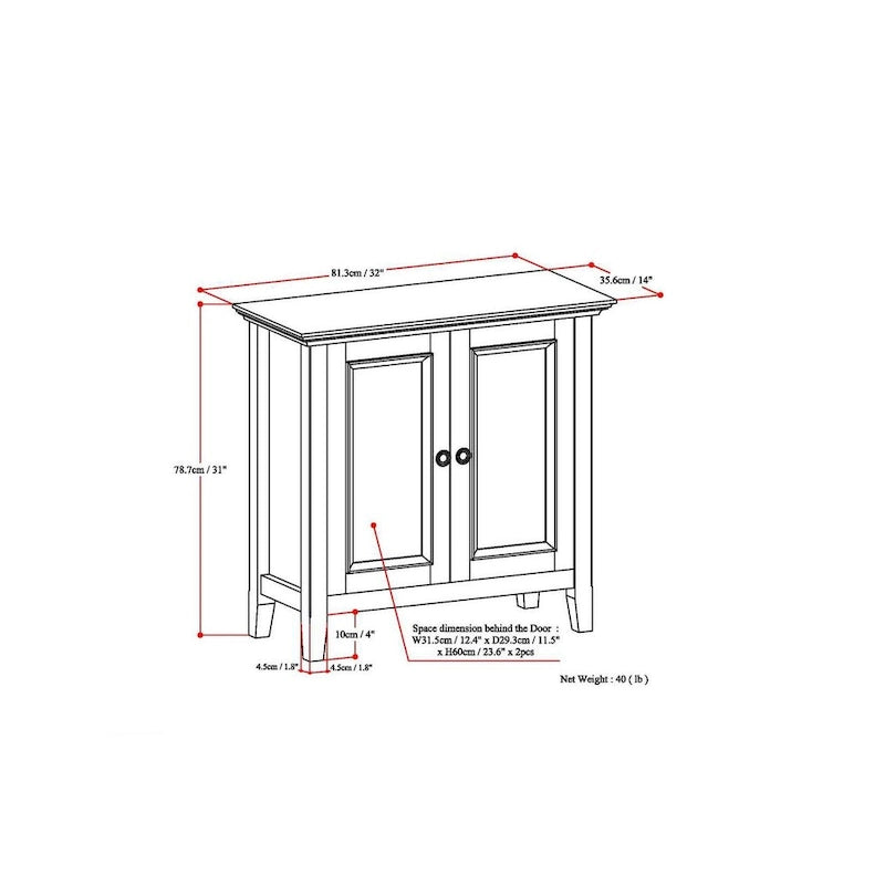 Meuble de rangement bas en bois massif, style transitionnel - 32 po l x 14 po p x 31 po h