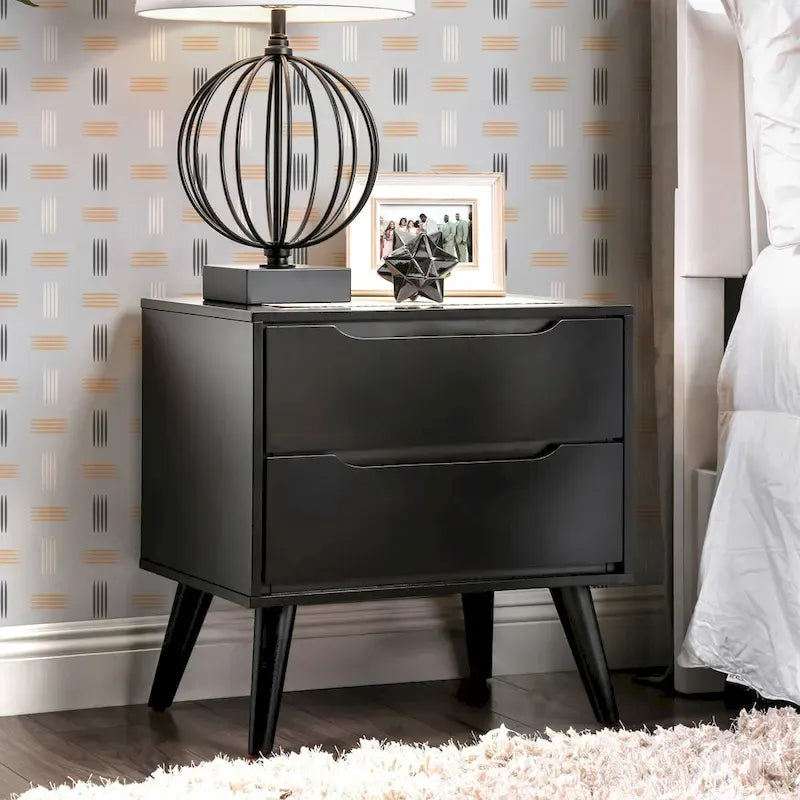 Ensemble de chambre à coucher 3 pièces en bois noir, style moderne du milieu du siècle, avec plateforme