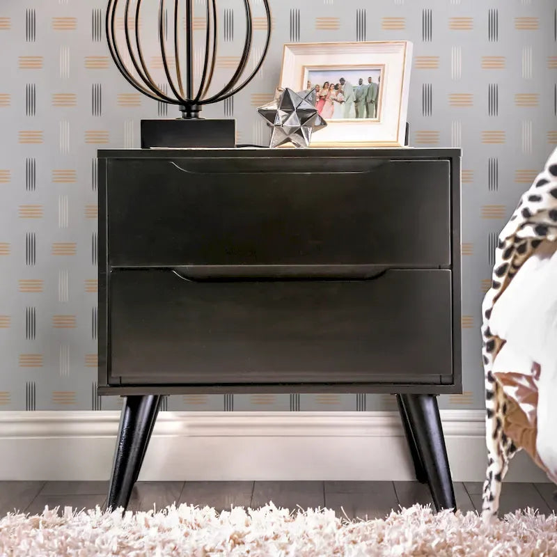 Ensemble de chambre à coucher 3 pièces en bois noir, style moderne du milieu du siècle, avec plateforme