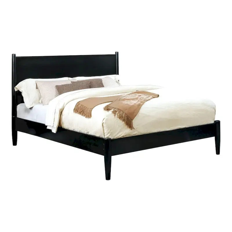 Ensemble de chambre à coucher 3 pièces en bois noir, style moderne du milieu du siècle, avec plateforme