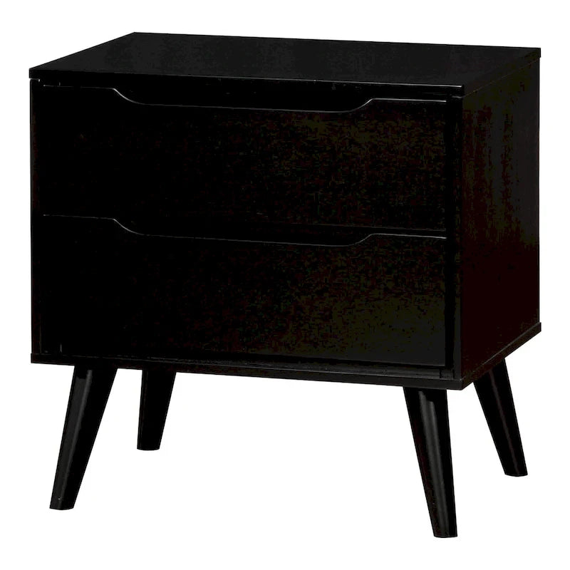 Ensemble de chambre à coucher 3 pièces en bois noir, style moderne du milieu du siècle, avec plateforme