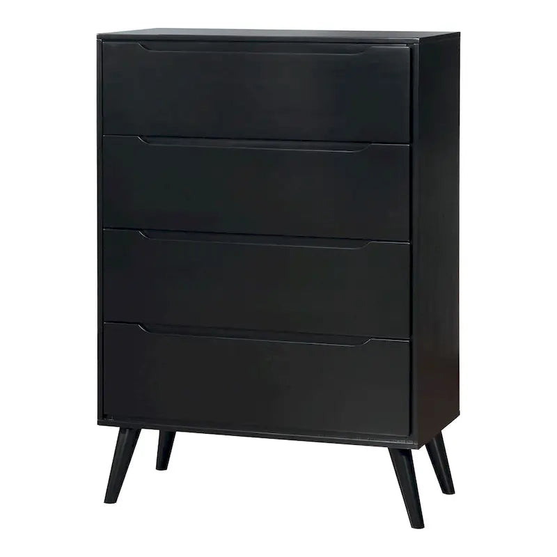Ensemble de chambre à coucher 3 pièces en bois noir, style moderne du milieu du siècle, avec plateforme