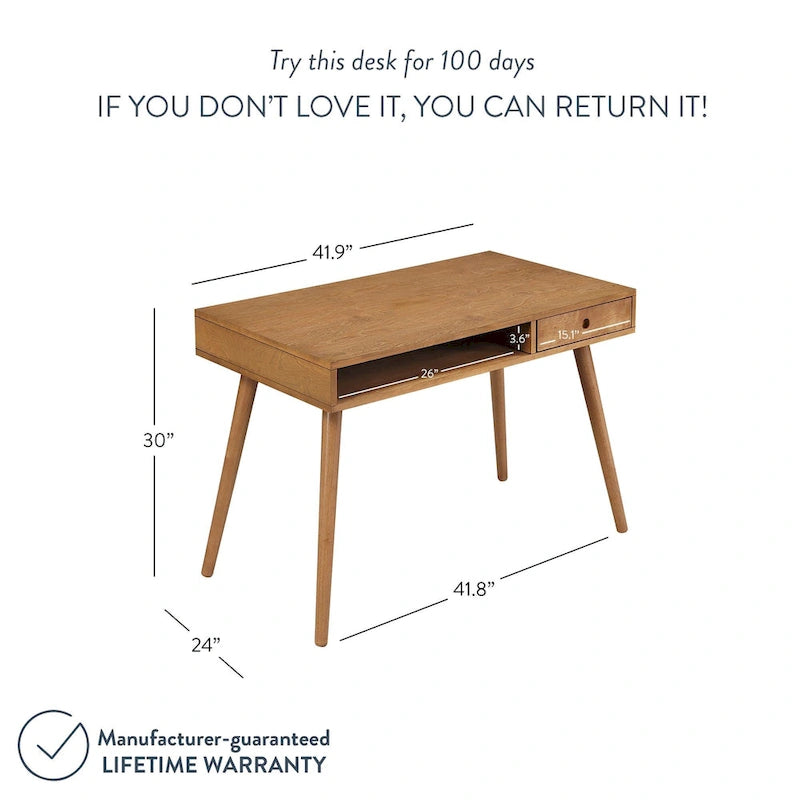 Bureau en Noyer avec Rangement Ouvert et Petit Tiroir