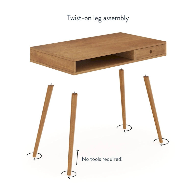Bureau en Noyer avec Rangement Ouvert et Petit Tiroir