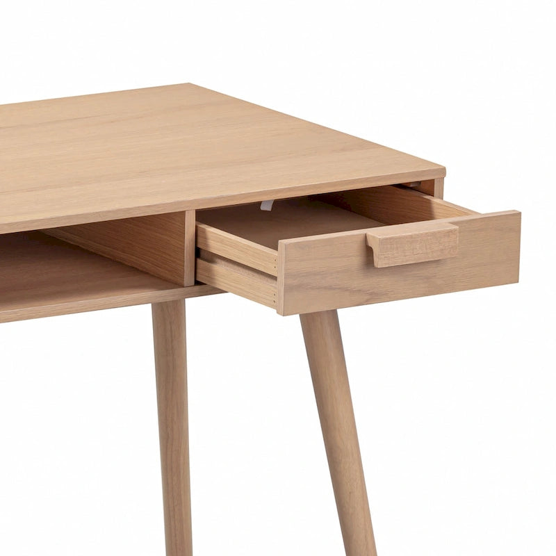 Bureau en Noyer avec Rangement Ouvert et Petit Tiroir