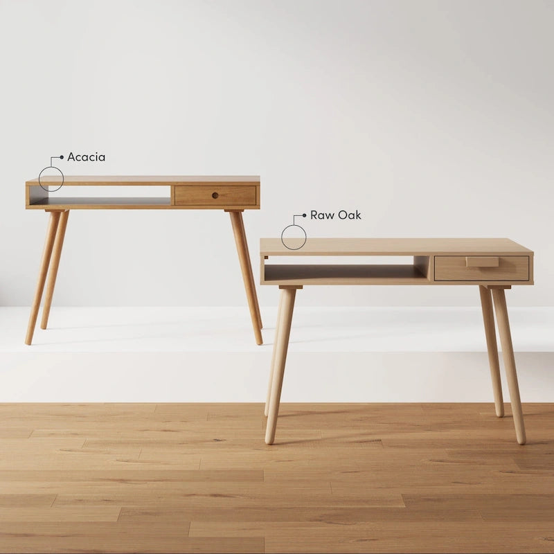 Bureau en Noyer avec Rangement Ouvert et Petit Tiroir
