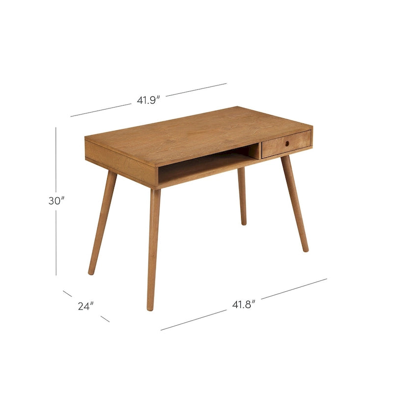 Bureau en Noyer avec Rangement Ouvert et Petit Tiroir