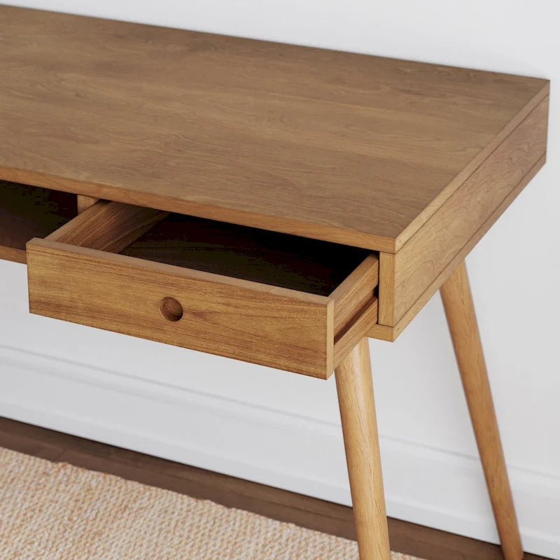 Bureau en Noyer avec Rangement Ouvert et Petit Tiroir