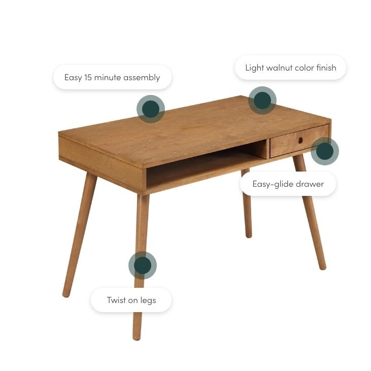 Bureau en Noyer avec Rangement Ouvert et Petit Tiroir