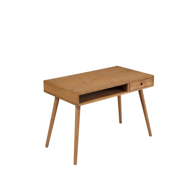 Bureau en Noyer avec Rangement Ouvert et Petit Tiroir