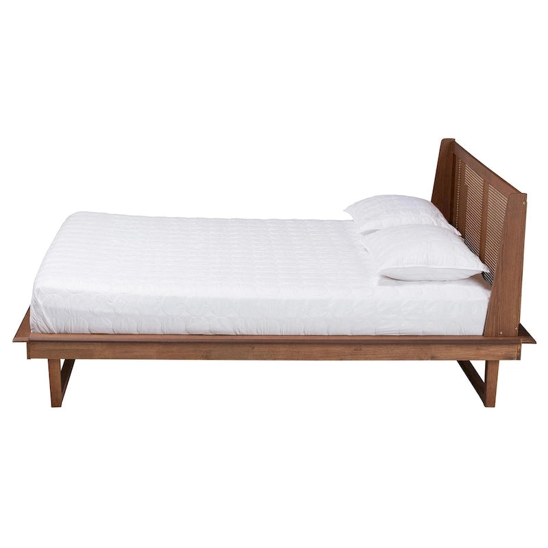 Lit plateforme en bois fini noyer brun de style Mid-Century Modern
