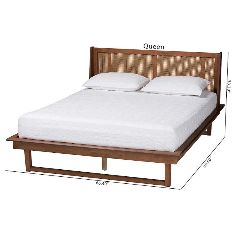 Lit plateforme en bois fini noyer brun de style Mid-Century Modern