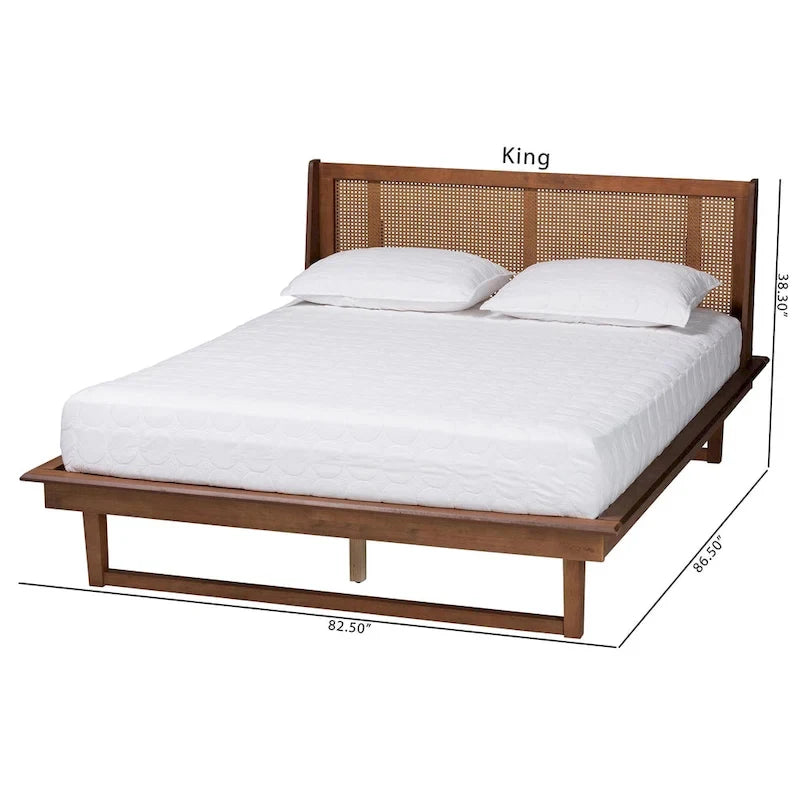 Lit plateforme en bois fini noyer brun de style Mid-Century Modern