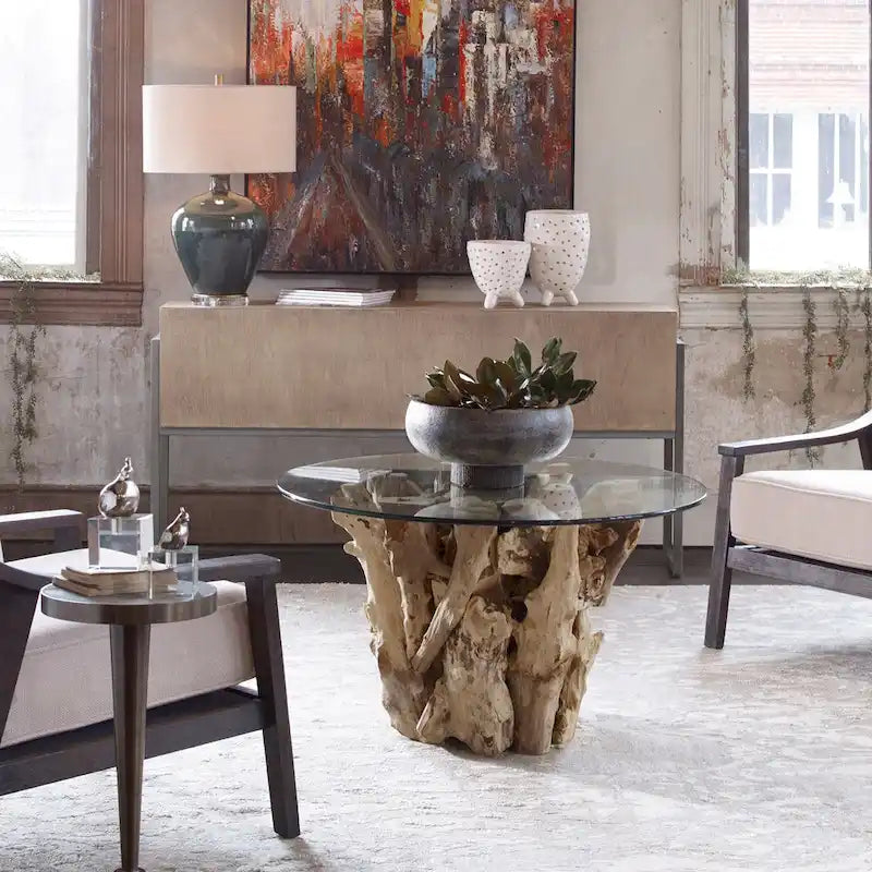 Table basse à plateau en verre naturel