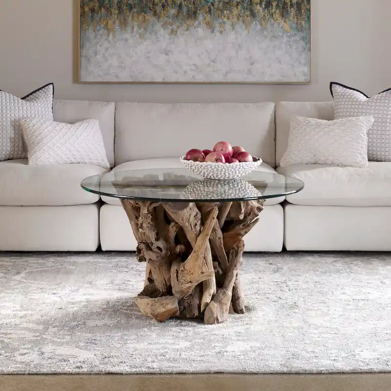 Table basse à plateau en verre naturel