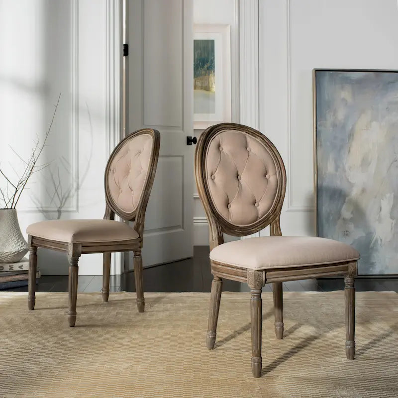Chaise de salle à manger ovale capitonnée en chêne rustique (Lot de 2) - 20 x 24 x 39