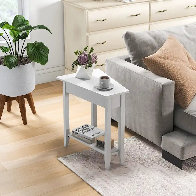 Table d'appoint à 2 niveaux, irrégulière et étroite, pour canapé ou chevet
