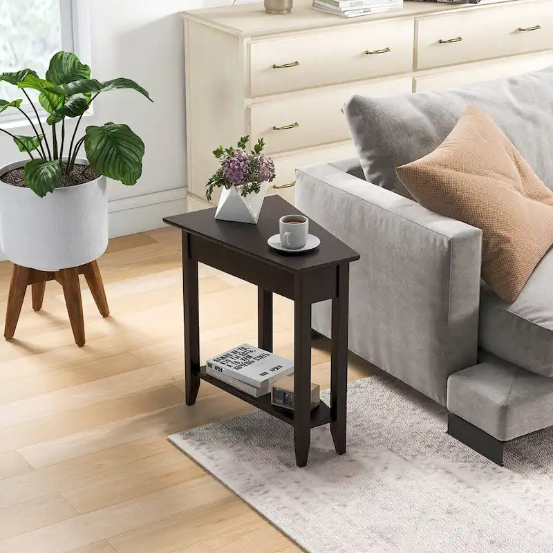 Table d'appoint à 2 niveaux, irrégulière et étroite, pour canapé ou chevet