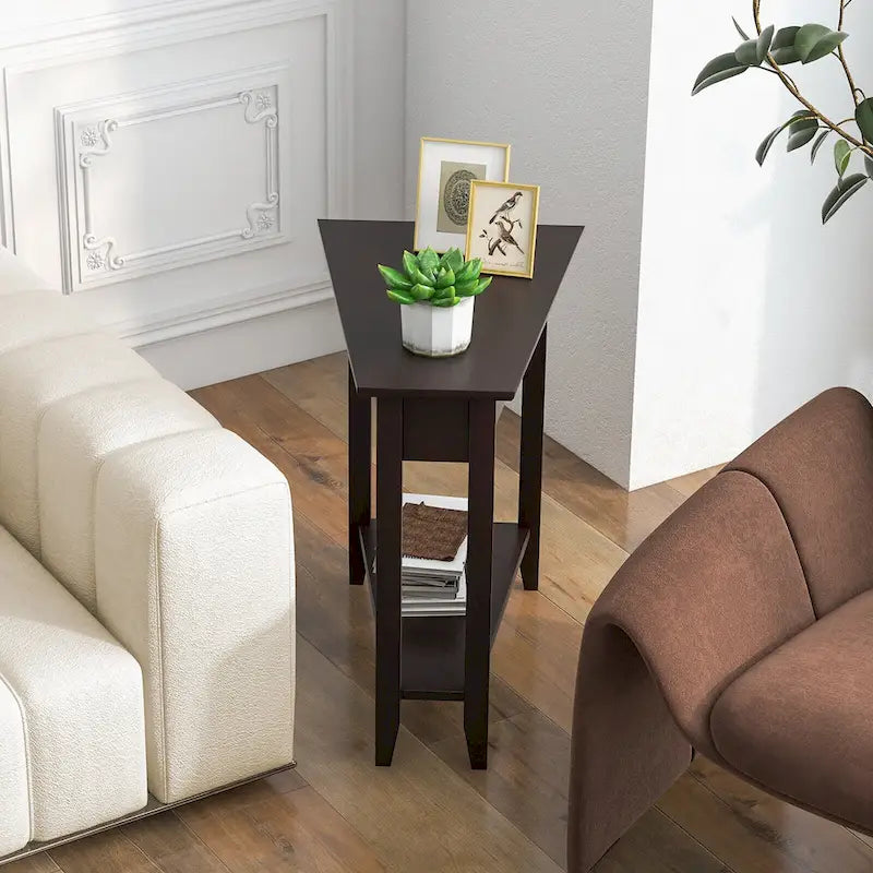 Table d'appoint à 2 niveaux, irrégulière et étroite, pour canapé ou chevet