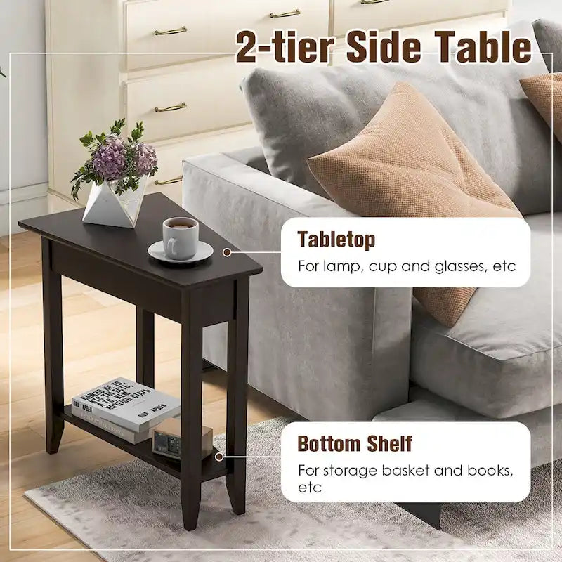 Table d'appoint à 2 niveaux, irrégulière et étroite, pour canapé ou chevet