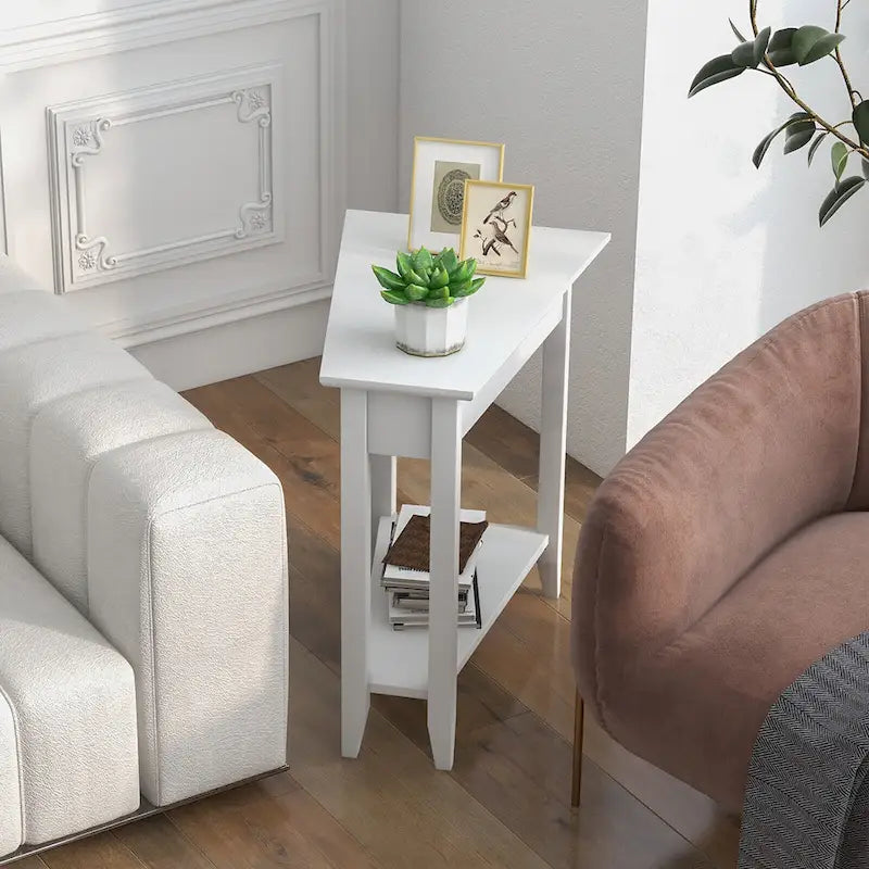 Table d'appoint à 2 niveaux, irrégulière et étroite, pour canapé ou chevet