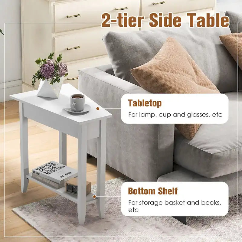 Table d'appoint à 2 niveaux, irrégulière et étroite, pour canapé ou chevet