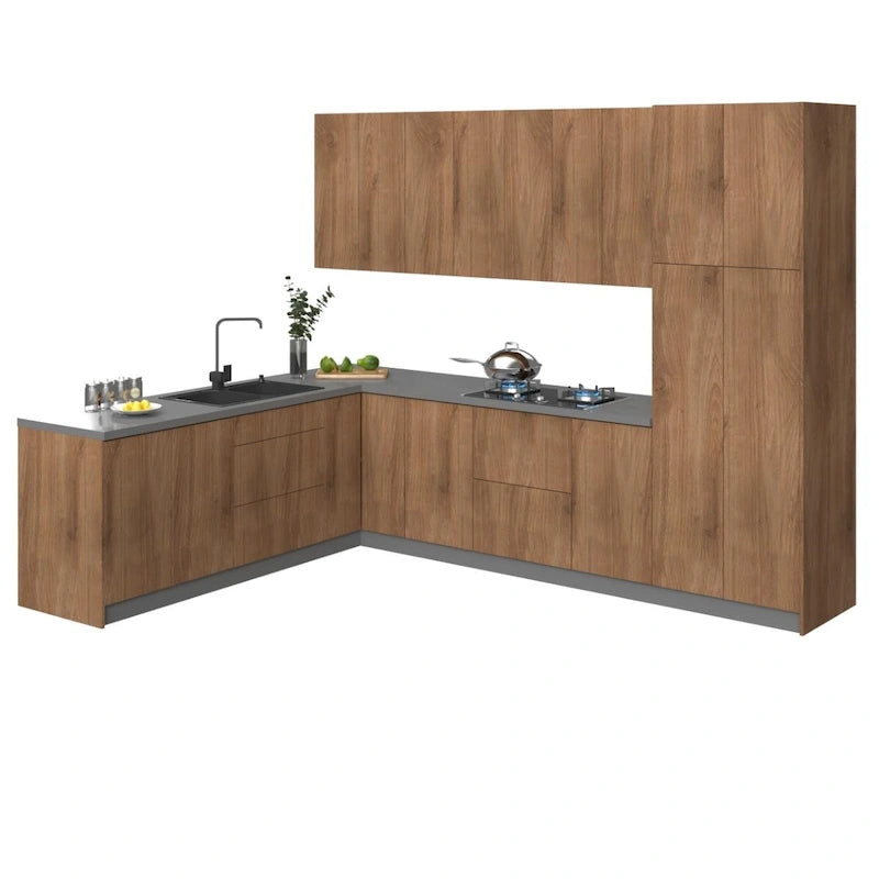 Ensemble de cuisine moderne Teck naturel et couleur noire Taille de base 8x10 pieds de large - 126x96