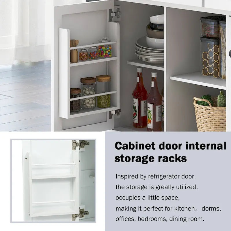Desserte de cuisine avec plateau en bois d'hévéa rabattable, îlot de cuisine à 5 roues avec armoire de rangement et 3 tiroirs