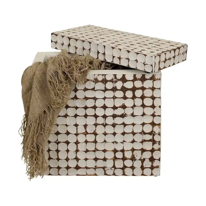 Guéridon Cube en Coco Naturel Vieilli