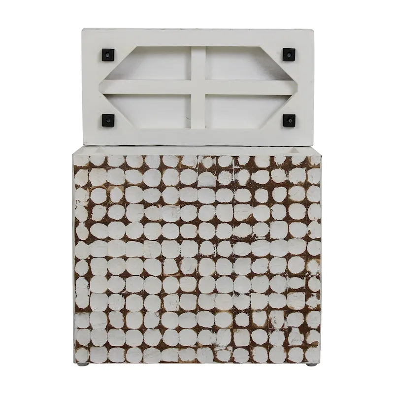 Guéridon Cube en Coco Naturel Vieilli