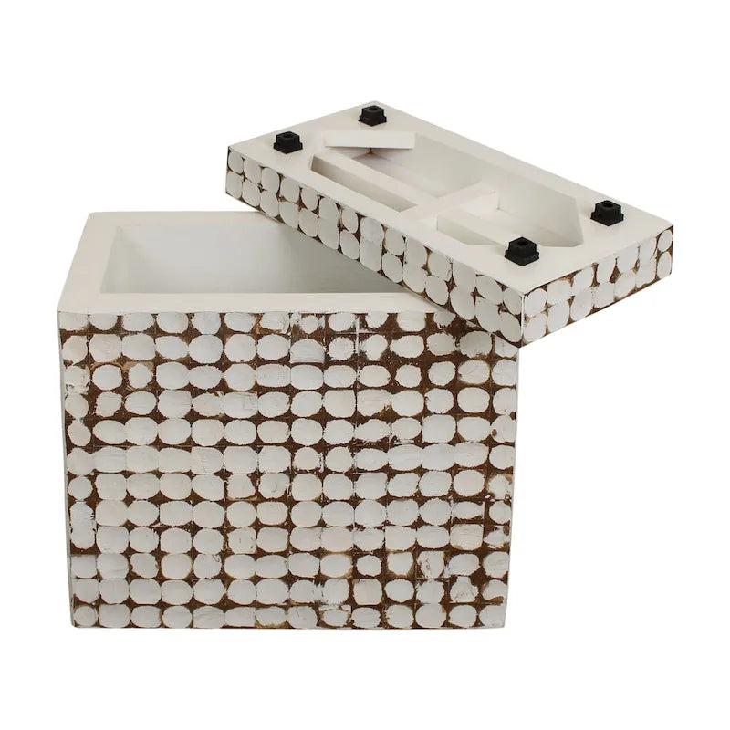 Guéridon Cube en Coco Naturel Vieilli