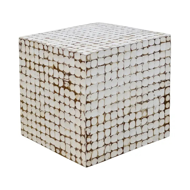 Guéridon Cube en Coco Naturel Vieilli